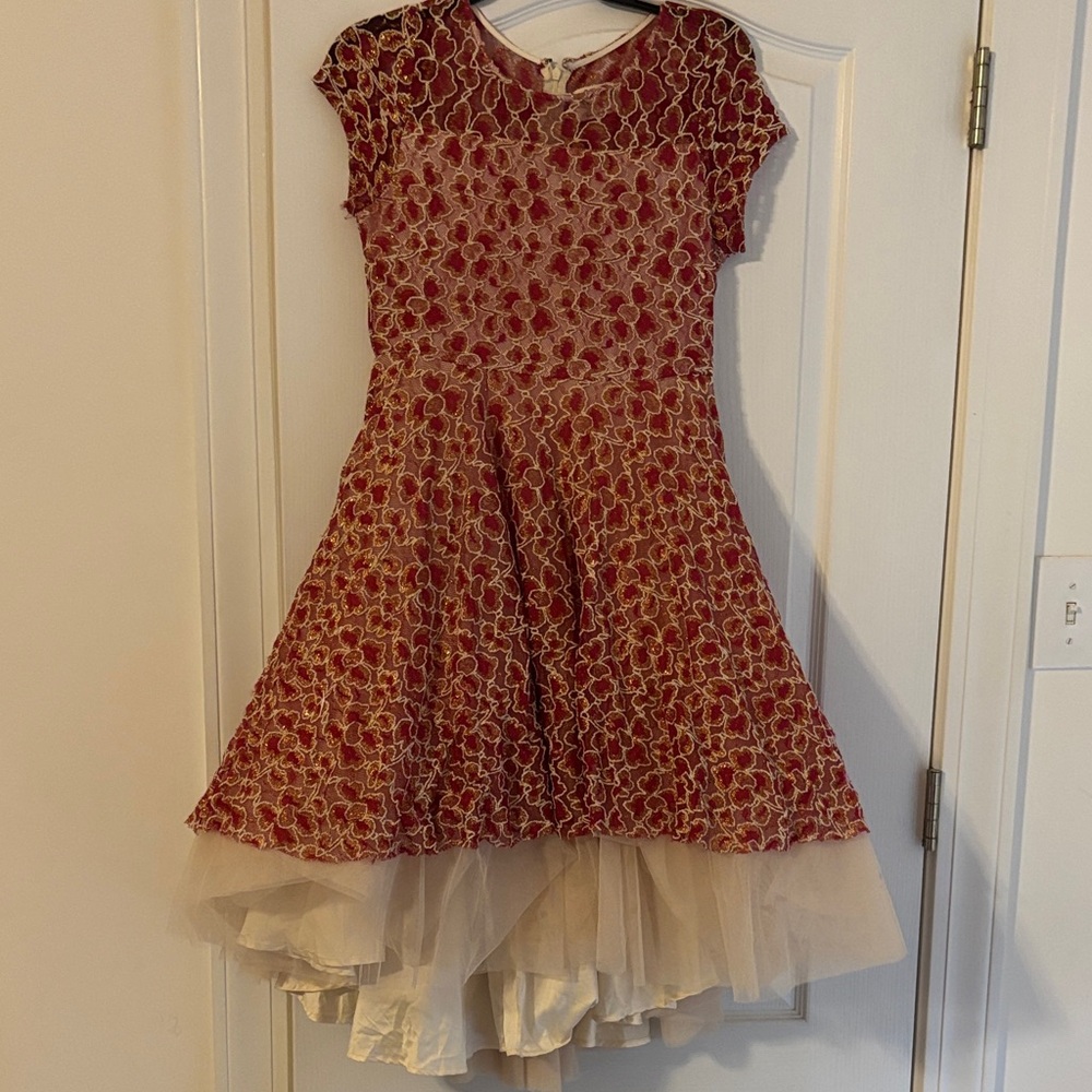 Joyfolie Burgundy and Gold Lace Dress